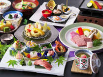 【12～2月】会席料理【桜】お刺身7種と本鮪のにぎり寿司、季節の野菜と長崎和牛は鉄板焼など。