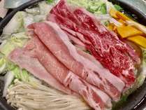 国産和牛国産ポーク野菜セット、うどんダシ取り用昆布、ポン酢、ゴマだれ肉重量一人前約180g