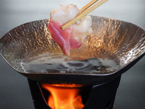 #夕食一例　ホッキ貝のしゃぶしゃぶ　火を通すと色味がピンク変わります