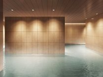 旅の疲れを癒す大浴場。回廊のようなデザインで、壁が他の視線を遮り、没入感に浸ることができます。
