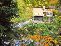 *紅葉シーズン/最上川の源流と大平温泉の山肌に寄り添うように滝見屋はございます。