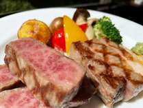 *夕食一例／信州プレミアム牛の和風ステーキ。なめらかな脂が口の中でとろけます。