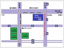 ３カ所の提携駐車場地図（ホテルより徒歩約２分）