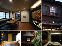 リビング／京都タワーが映り込む欄干窓と軒先灯篭／玄関／バスルーム