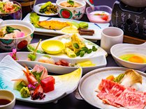 【三色海鮮丼と和牛焼きすきを味わう会席】リーズナブルでも日本海の旬と和牛をしっかり楽しめる人気の会席