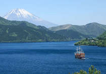 *芦ノ湖と海賊船と富士山