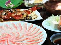 【夕食会席一例／グレードアップ】稀少トロ金目鯛をしゃぶ＆煮付プランでご賞味いただけます。※イメージ