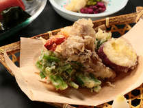 【夕食】　天ぷら　海老と季節の野菜