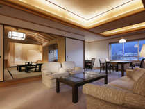 【臨川閣　貴賓室『蓬莱の間』】著名な方々にご宿泊いただいた贅沢な空間。