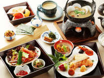北海道の魚料理や珍味、小鍋で提供するあつあつお味噌汁など、お米を美味しく食べるために吟味した和膳朝食