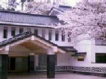 龍の湯正面玄関（桜の季節）