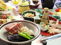 【冬　ご夕食一例】グレードアップ◆陶板焼きをメインに、新潟の旬の味覚をご用意致します。　　