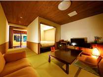2021年12月リニューアル　奈良の間６畳和室とツインベッド　半露天風呂付き