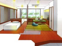 シンクロツイン42平米／2024年誕生の新客室。ワンランク上の滞在を演出します。（客室イメージ）