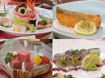 【春の花暦会席】島根和牛ステーキ、日本海鮮魚5種盛り、銀鮭の香草焼き、鯛の昆布締めサラダ仕立て等