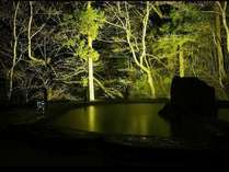田園と林に囲まれた解放感あふれる露天風呂は、夜間ライトアップ！