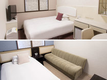 レディースシングルルーム：16平米　　(1)140cm幅のベッド設置のお部屋　(2)110cm幅のベッドとソファ設置のお部屋