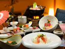 【夕食】季節を味わう会席料理。福島の地物や季節の野菜などを楽しめる会席料理です