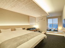 【01.Meboso】金沢の工芸をインテリアにあしらったレジデンスタイプの和洋室（46平米）／シモンズ製ベッド