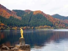 田沢湖の紅葉の写真1